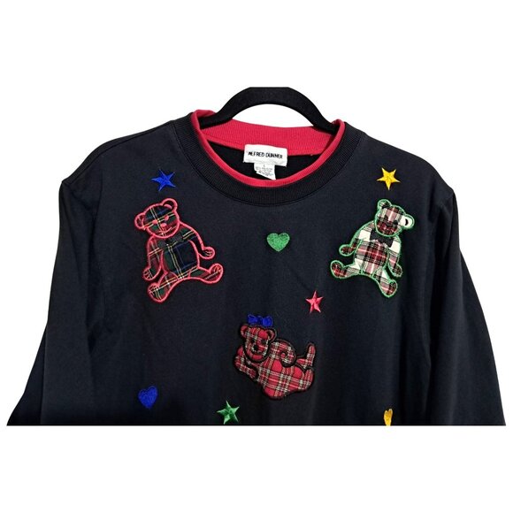 Vintage 90a Alfred Dunner Sweatshirt L Plaid Teddy Bear Applique & Red Trim Coll - Picture 5 of 7